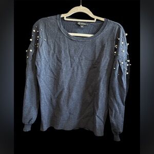 INC International Concepts Blue Pearl-Studded Sweatshirt